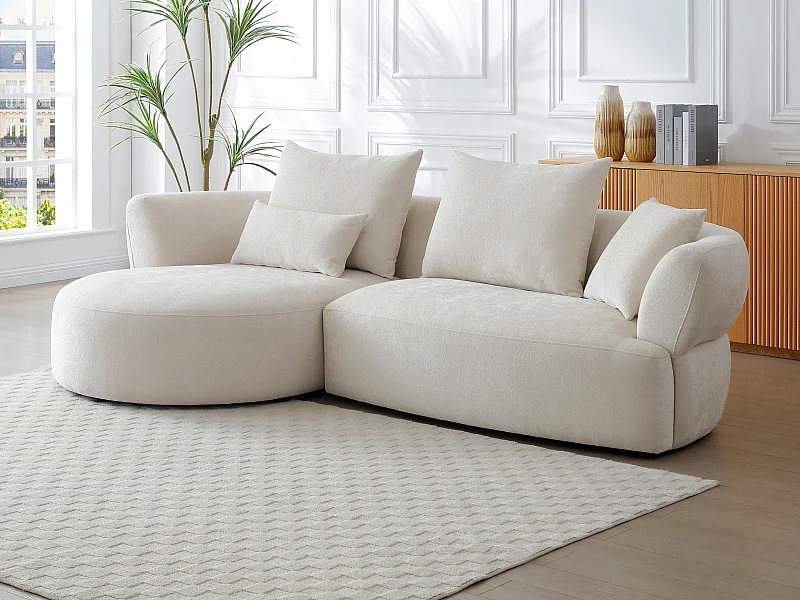 Canapé d'angle gauche en tissu chenille beige CUSAVA de Maison Céphy