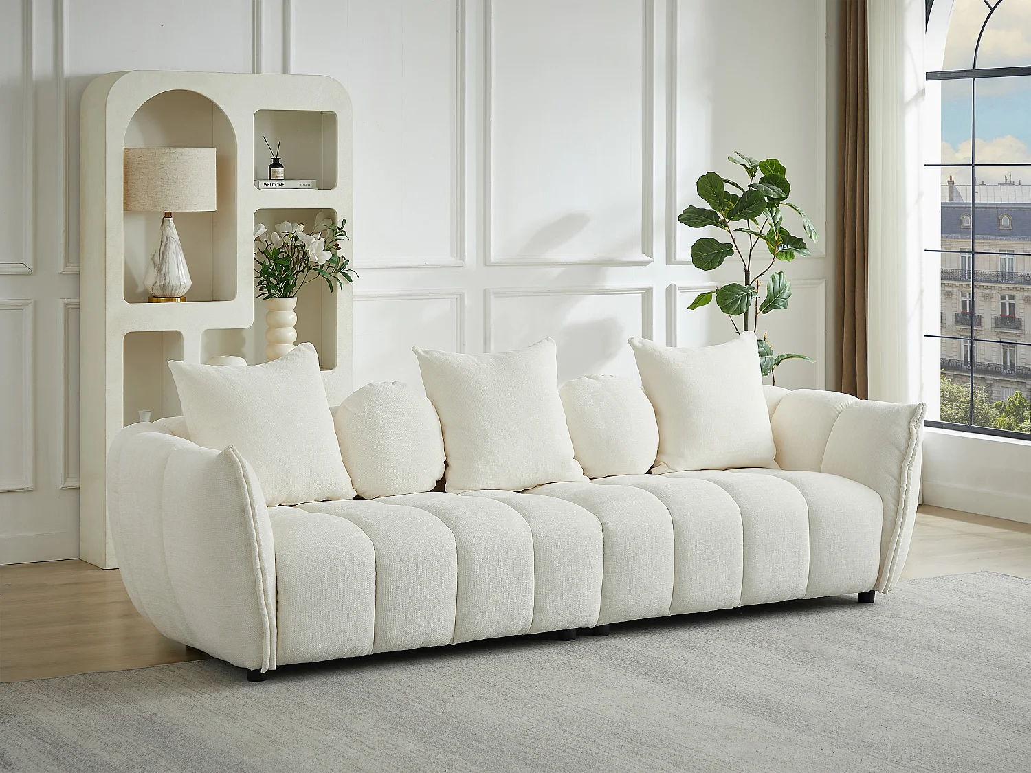 Canapé 4 places en tissu texturé beige GONOLON