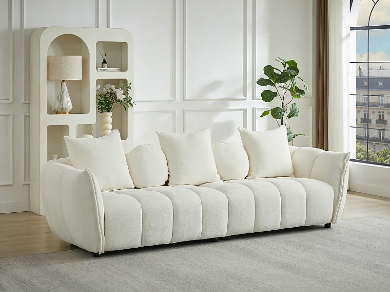 Divano 4 posti in tessuto testurizzato beige - GONOLON