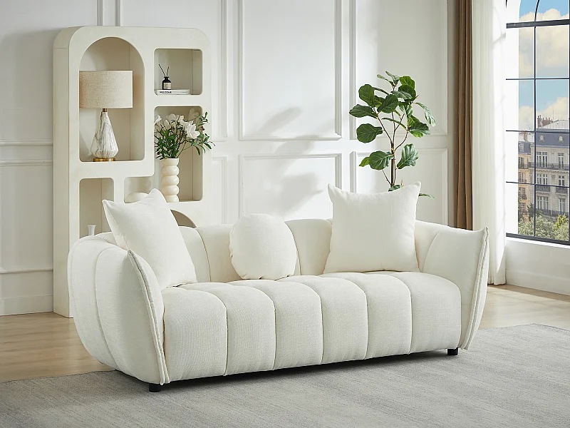 Divano 3 posti in tessuto testurizzato beige - GONOLON