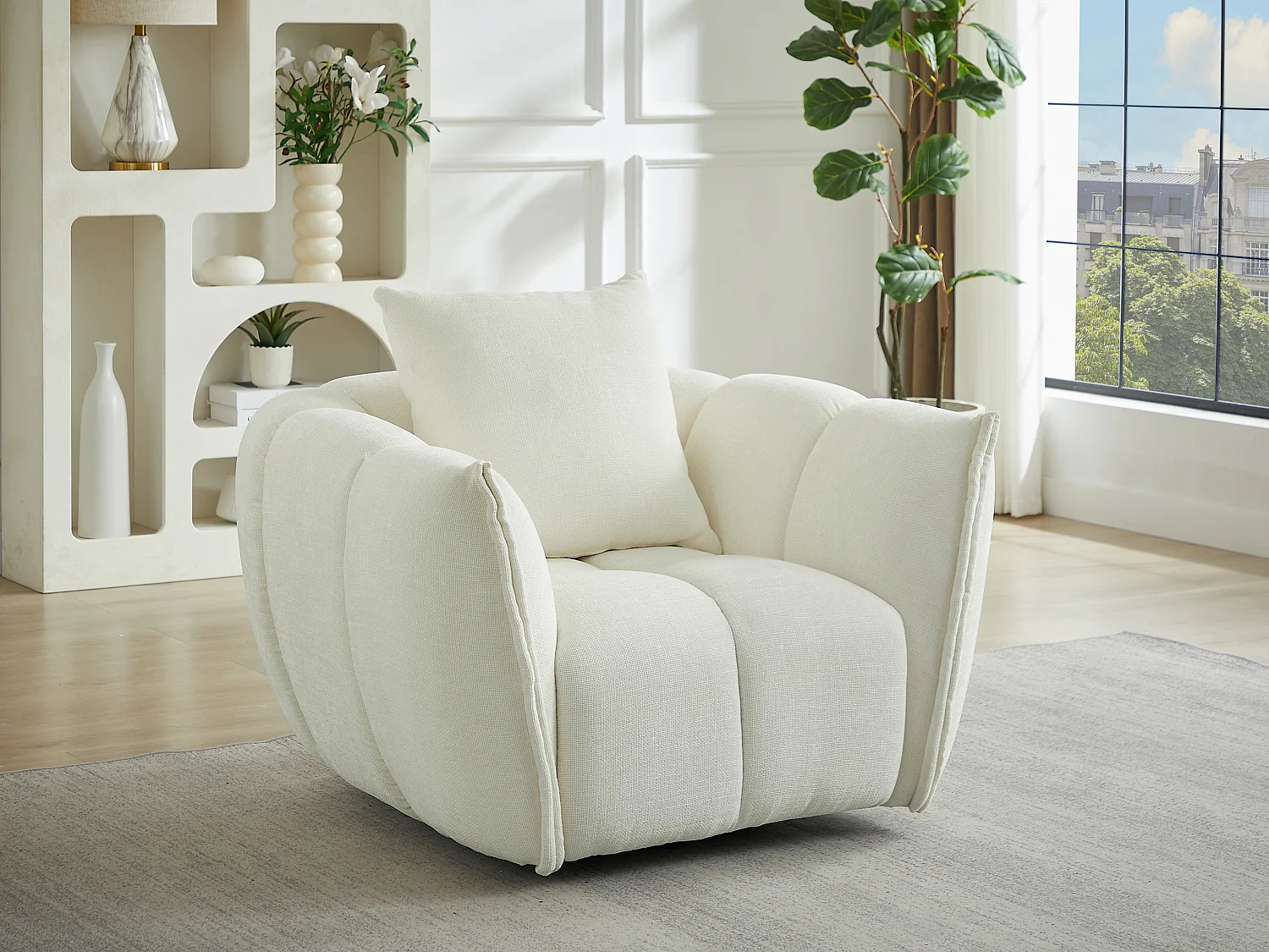 Poltrona girevole in tessuto testurizzato beige - GONOLON