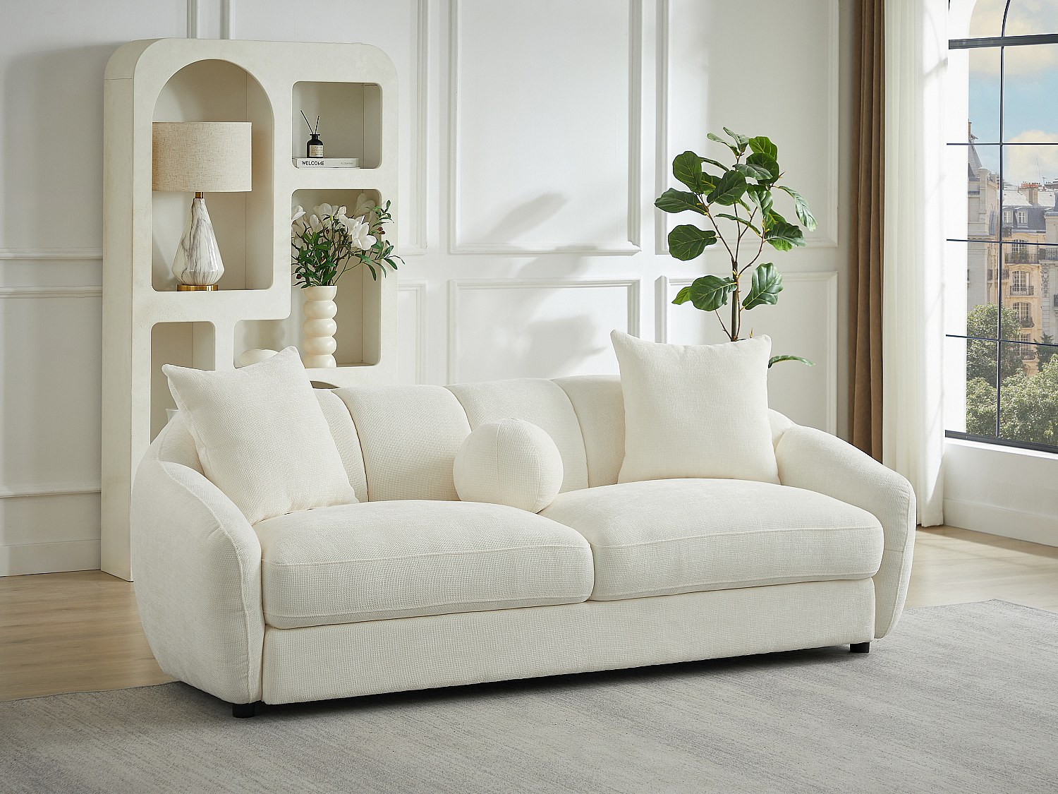 3-seters sofa i strukturert elfenbensfarget stoff NAFEKI