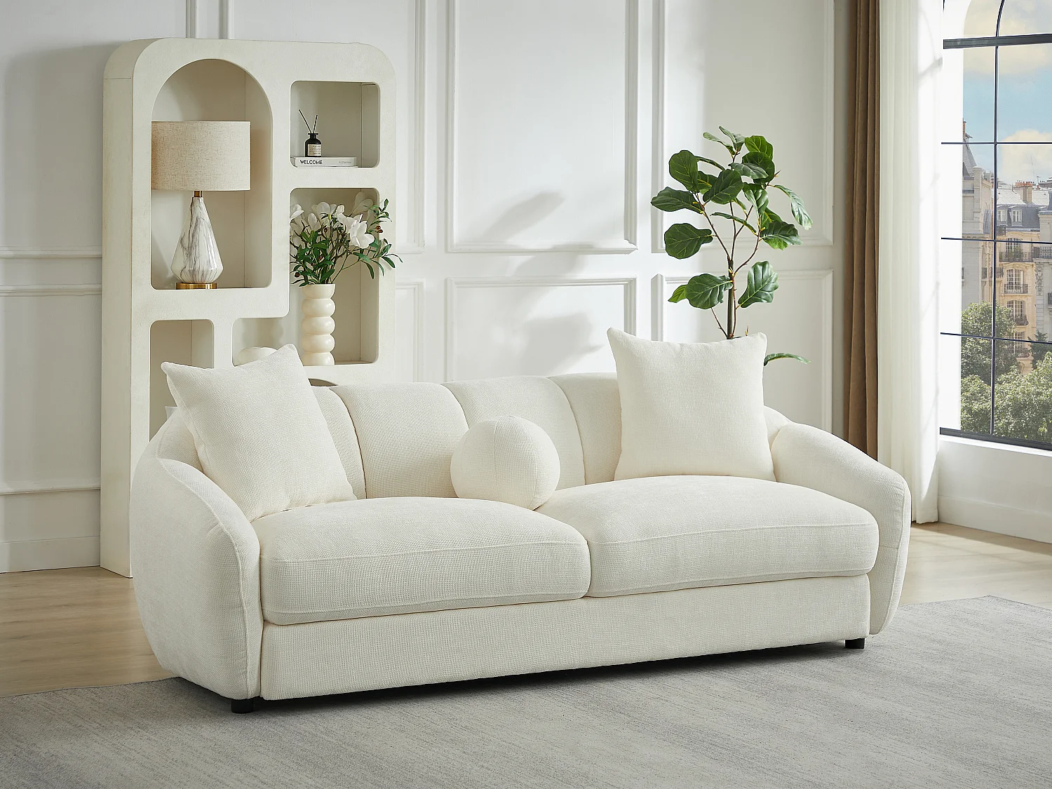 Canapé 3 places en tissu texturé ivoire NAFEKI