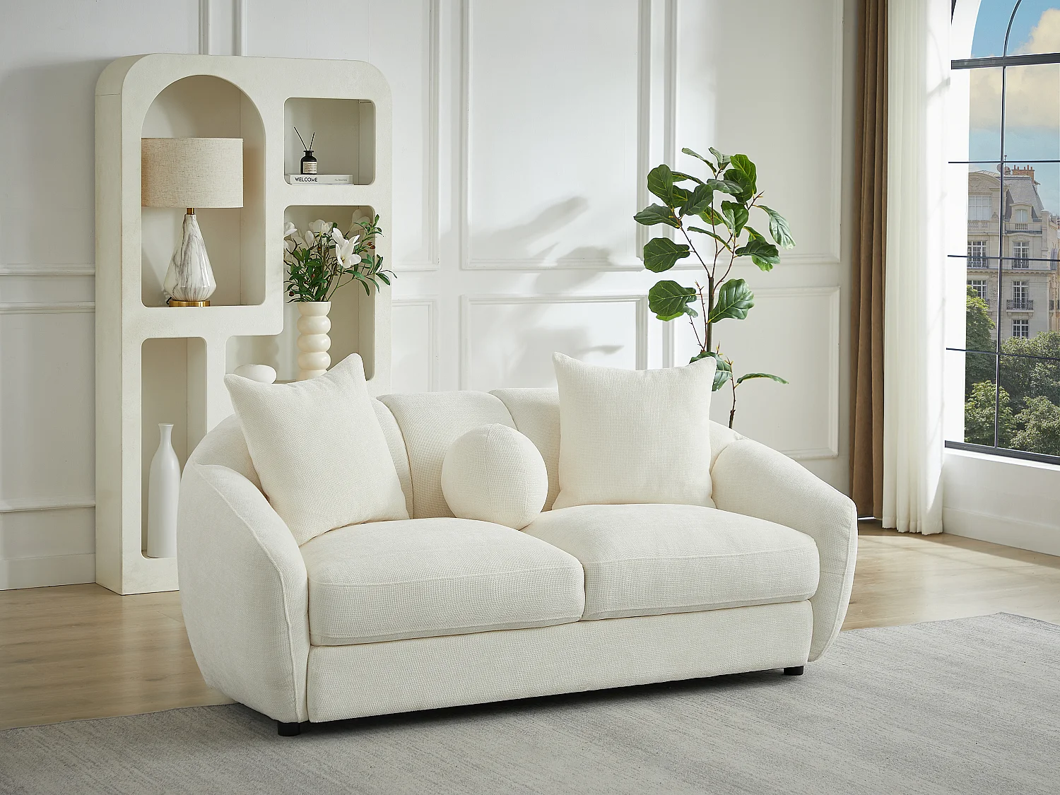 Canapé 2 places en tissu texturé ivoire NAFEKI