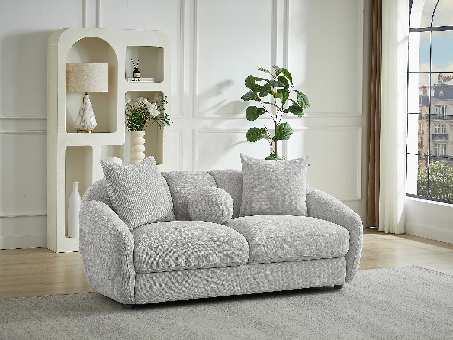 Canapé 2 places en tissu texturé gris clair NAFEKI