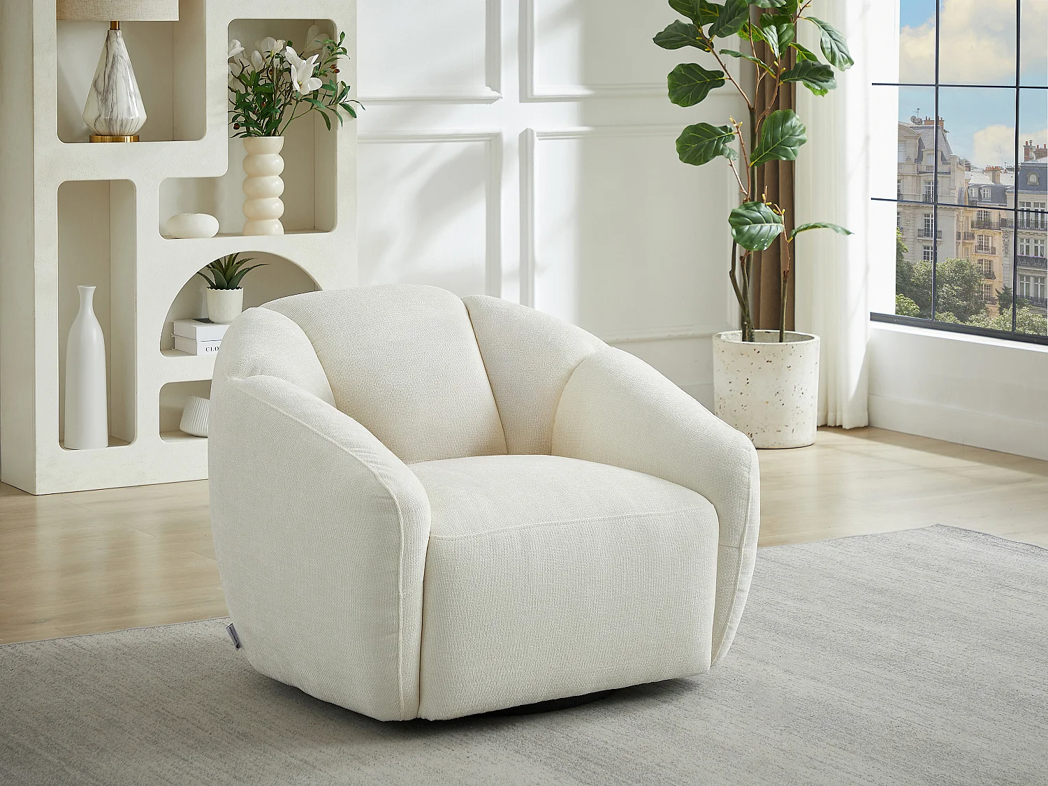 Fauteuil pivotant en tissu texturé ivoire NAFEKI