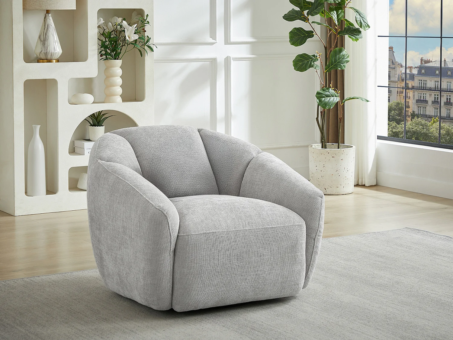 Fauteuil pivotant en tissu texturé gris clair NAFEKI