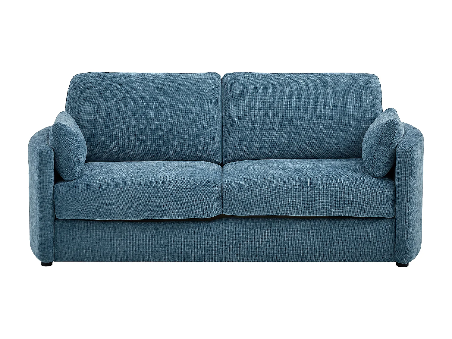 Canapé 3 places convertible express  - Couchage 140 cm - Matelas 12 cm  mémoire de forme en tissu texturé bleu BAGOMI