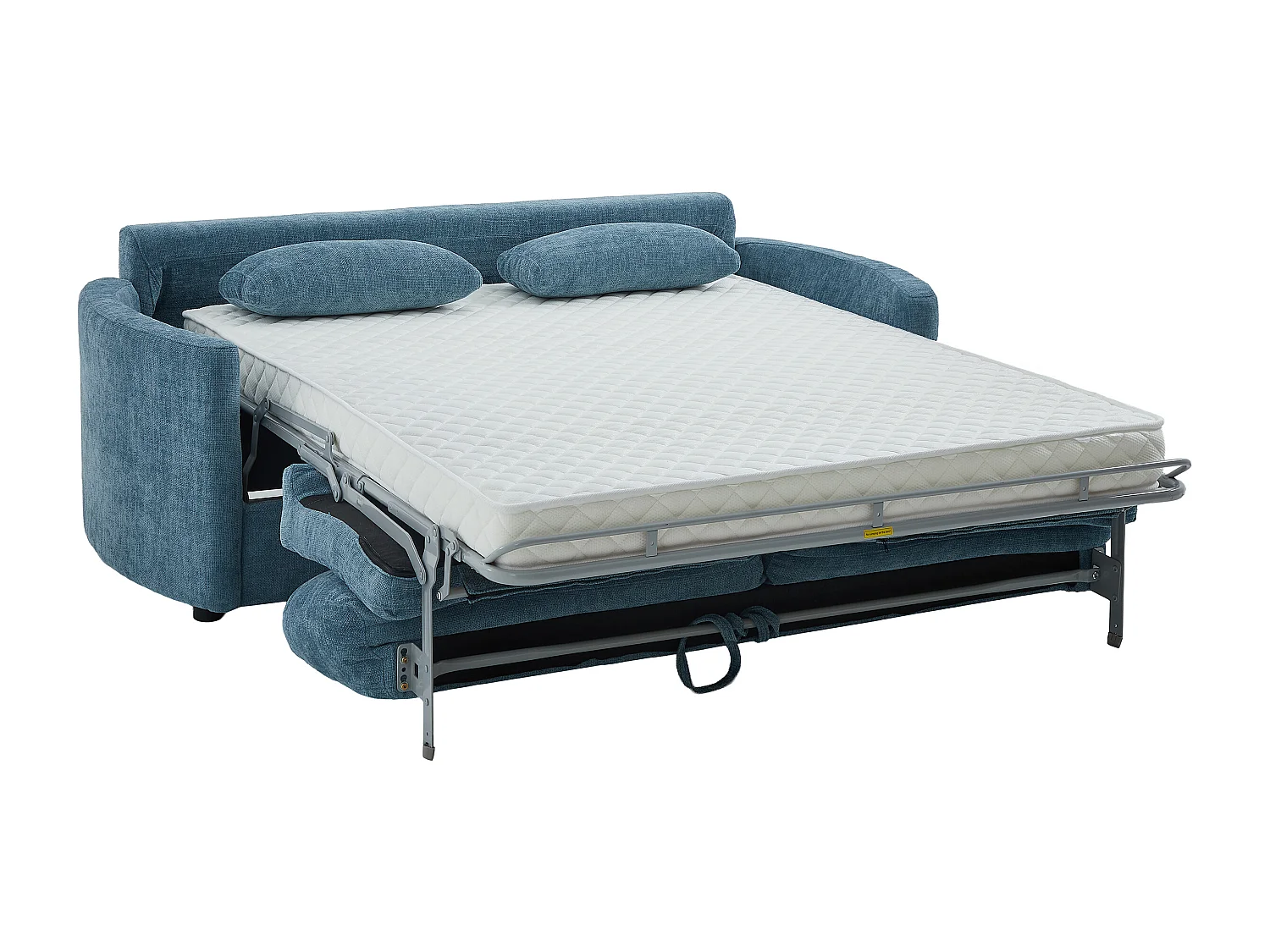 Canapé 3 places convertible express  - Couchage 140 cm - Matelas 12 cm  mémoire de forme en tissu texturé bleu BAGOMI