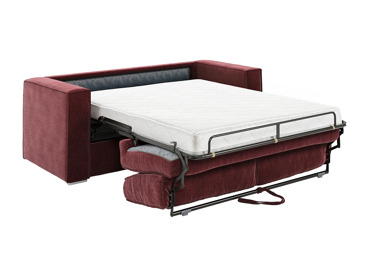 Express-vierzitsslaapbank in bordeauxrode chenille stof - Slaapoppervlak 160 cm - Matras 14 cm LORETO