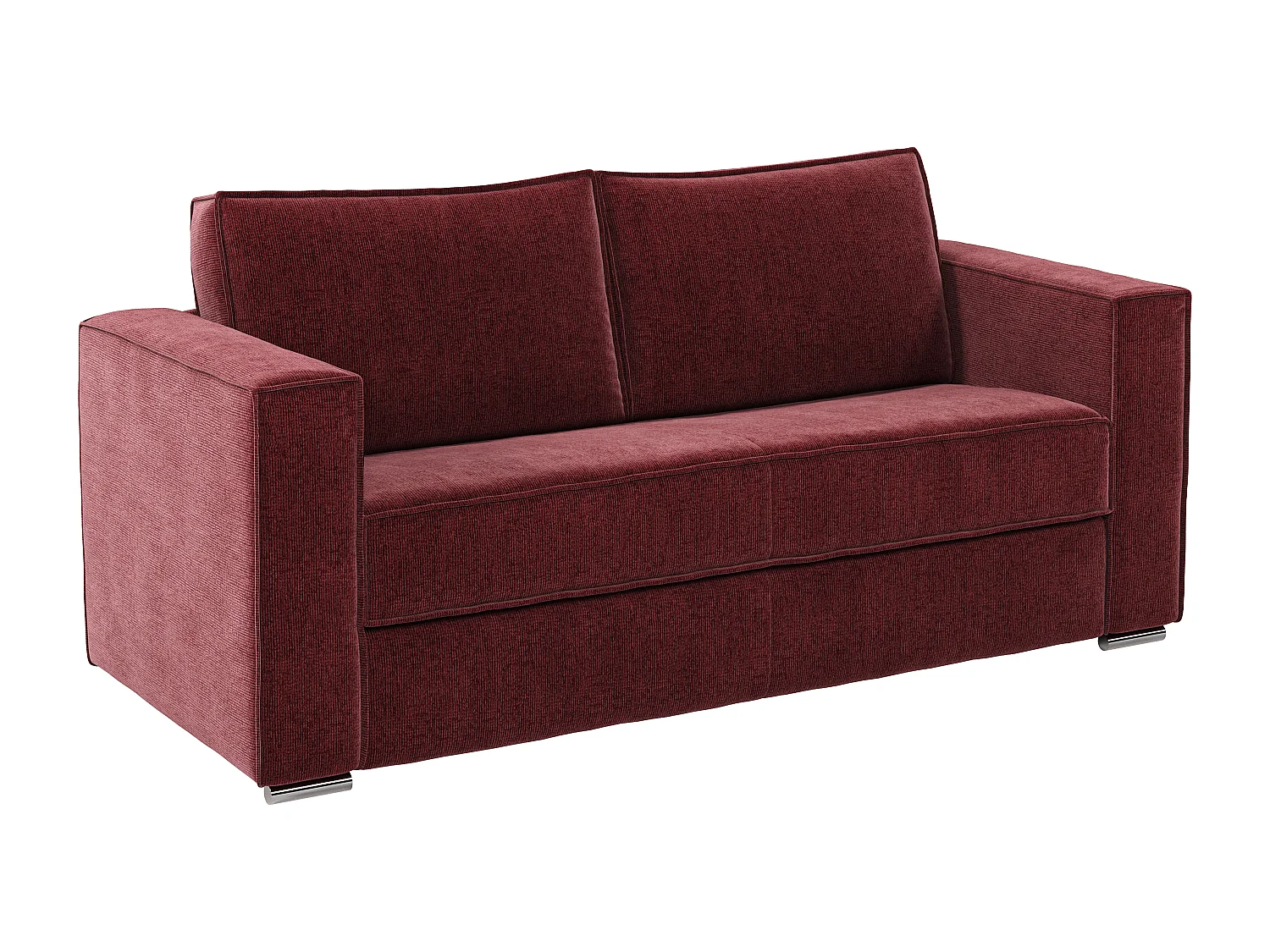 Sofá cama de 3 plazas exprés en chenilla burdeos - Cama 140 cm - Colchón 22 cm viscoelástico  LORETO