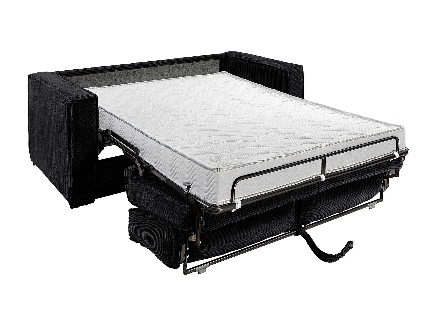 Canapé 3 places convertible express en velours côtelé noir - Couchage 140 cm - Matelas 14 cm LORETO
