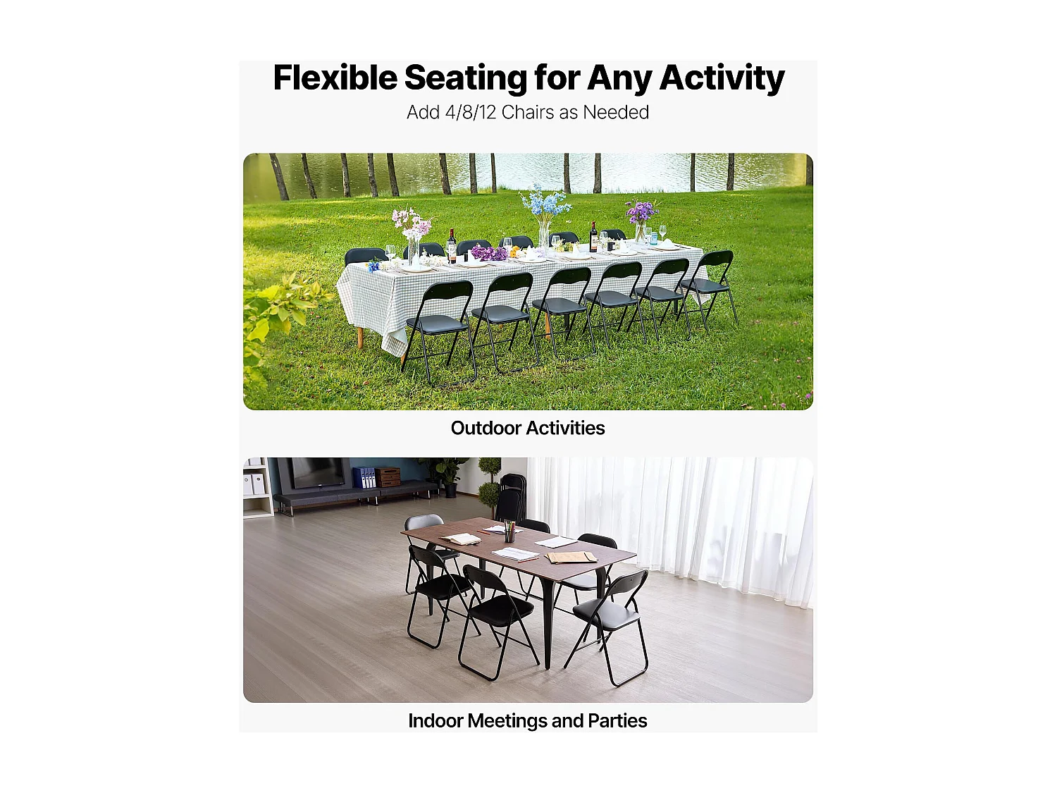 Opvouwbare Stoelen Draagbaar SucceBuy Set van 4, Eetkamerstoelen van Kunstleer met Metal Frame en Gepolst Zitvlak, Stapelbare Zitplaatsen