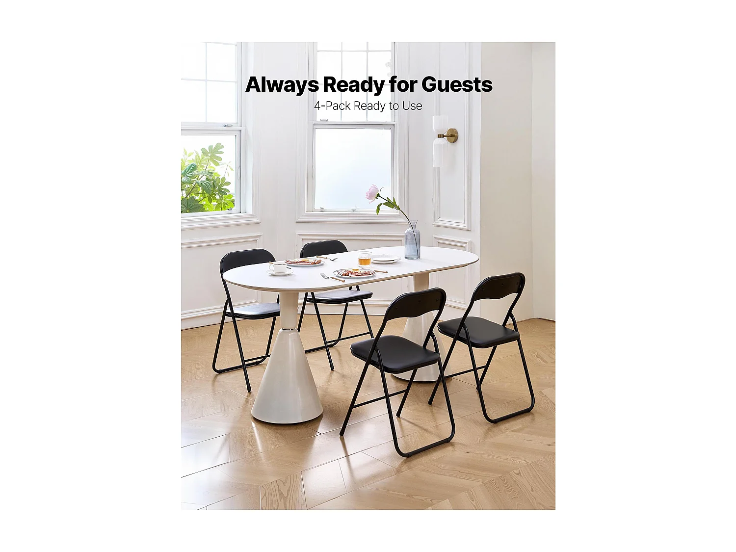 Opvouwbare Stoelen Draagbaar SucceBuy Set van 4, Eetkamerstoelen van Kunstleer met Metal Frame en Gepolst Zitvlak, Stapelbare Zitplaatsen