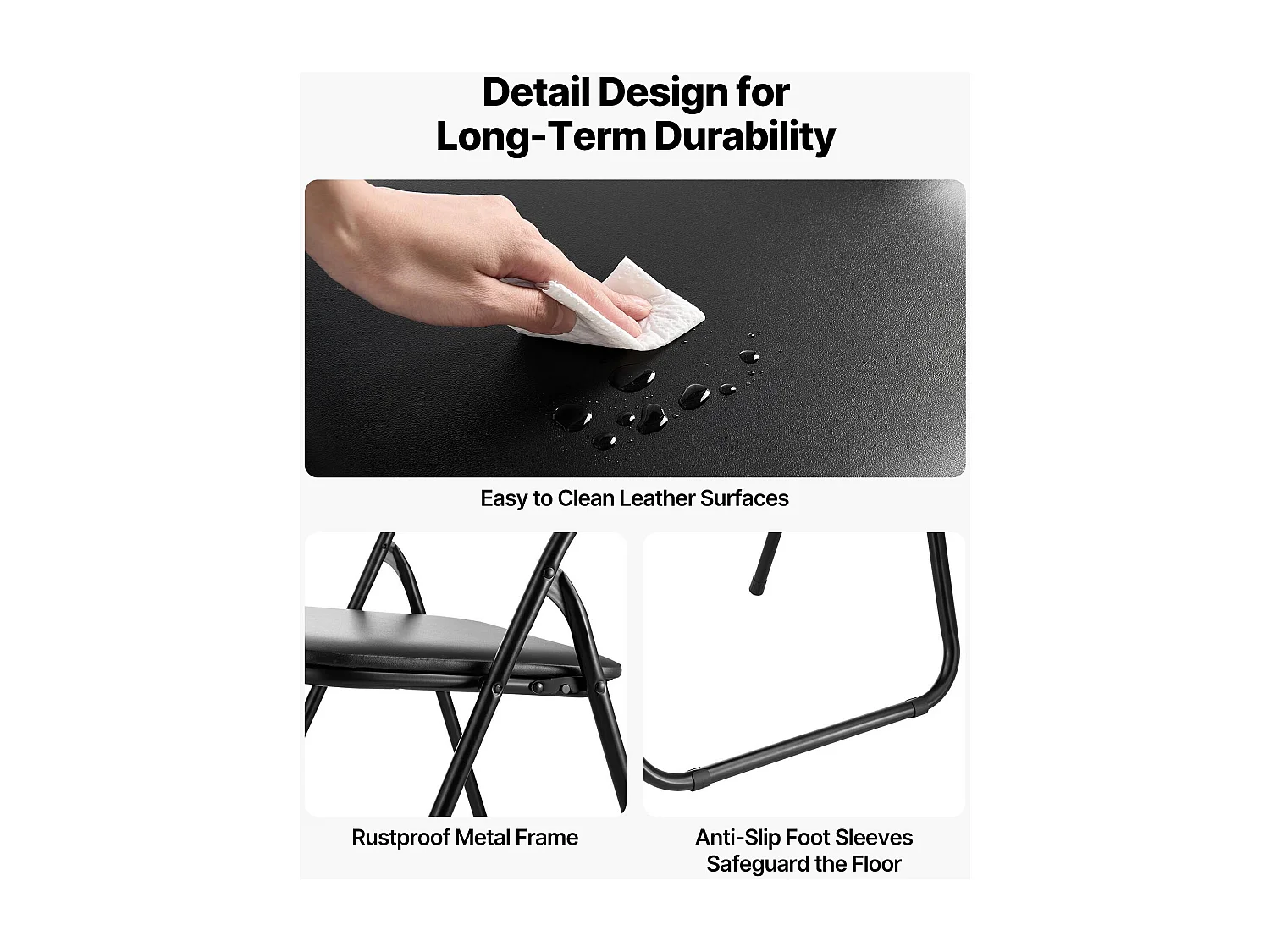 Opvouwbare Stoelen Draagbaar SucceBuy Set van 4, Eetkamerstoelen van Kunstleer met Metal Frame en Gepolst Zitvlak, Stapelbare Zitplaatsen