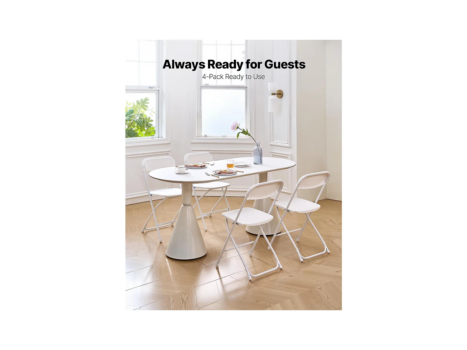 Chaises Pliables Portables SucceBuy Lot de 4, Chaises de Salle à Manger en Plastique avec Structure Métallique, Sièges Empilables Adaptés à l'Intérieur