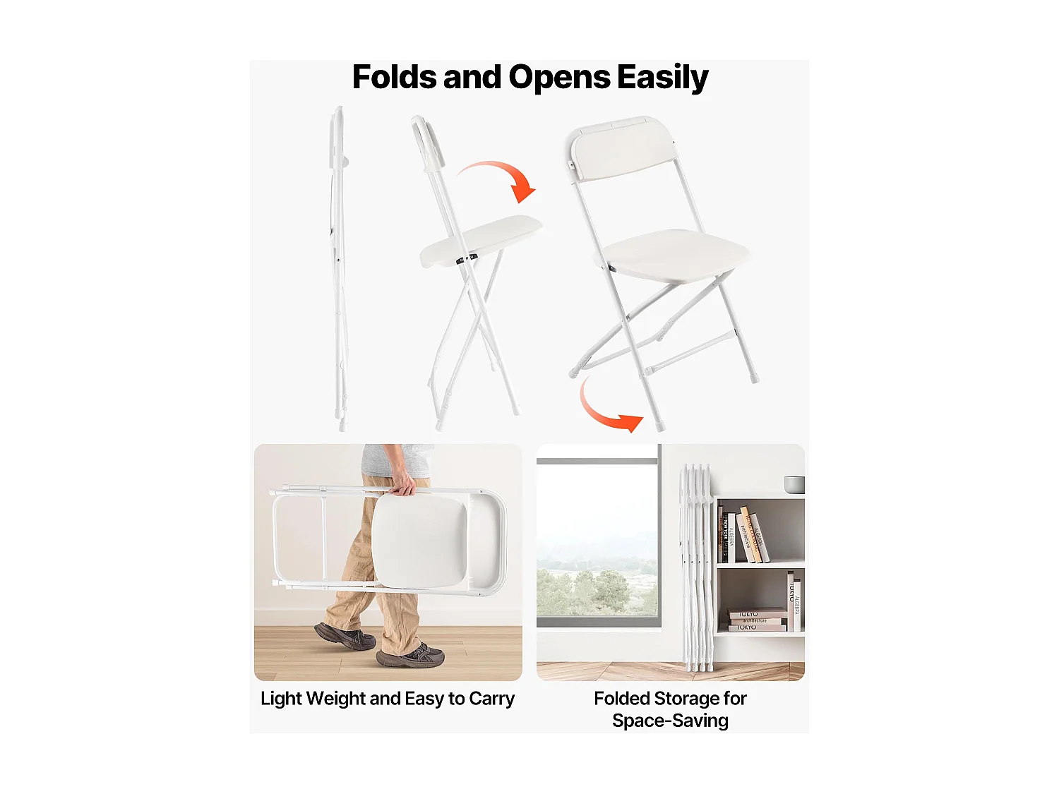 Chaises Pliables Portables SucceBuy Lot de 4, Chaises de Salle à Manger en Plastique avec Structure Métallique, Sièges Empilables Adaptés à l'Intérieur