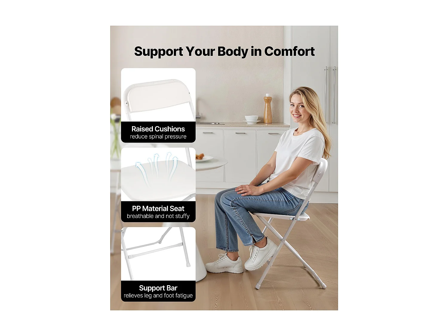 Sedie Pieghevoli Portatili SucceBuy Set di 4, Sedie da Pranzo in Plastica con Struttura Metallica, Sedie Impilabili Adatte per Interni