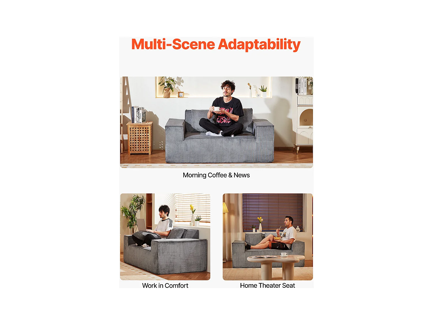 Canapé 2 Places SucceBuy 160cm, Canapé Moderne en Velours Côtelé avec Ressorts Ensachés, Coussins Confortables pour Salon, Bureau ou Appartement, Gris