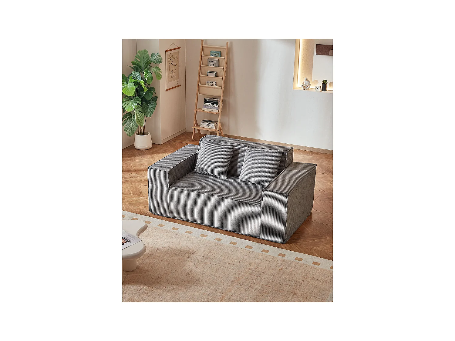 Canapé 2 Places SucceBuy 160cm, Canapé Moderne en Velours Côtelé avec Ressorts Ensachés, Coussins Confortables pour Salon, Bureau ou Appartement, Gris