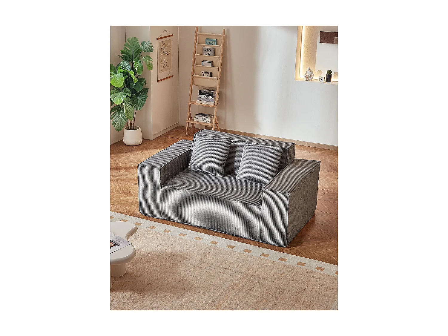 Canapé 2 Places SucceBuy 160cm, Canapé Moderne en Velours Côtelé avec Ressorts Ensachés, Coussins Confortables pour Salon, Bureau ou Appartement, Gris