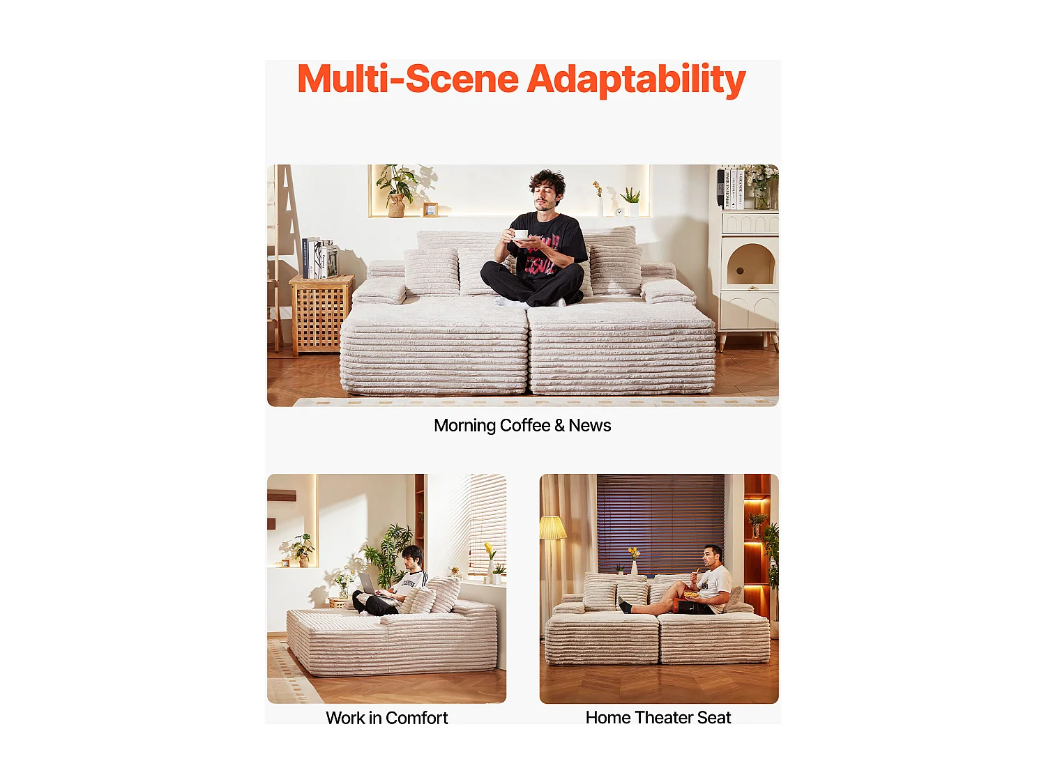 Sofá SucceBuy Chaise Longue Doble Extra Grande de 210 cm, Sofá Seccional en Pana, Sofá de Esquina Cómodo con Asiento Profundo y Cojines Mimosos