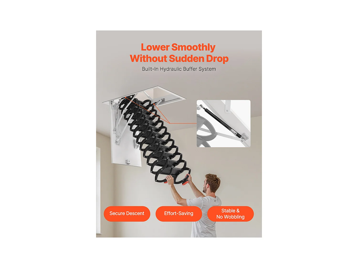 Échelle SucceBuy de Grenier Rétractable, Capacité 299,4 kg, Adaptée pour une Hauteur d'Installation de 3,2 à 3,35 m, Ouverture de 100 x 69.85 cm