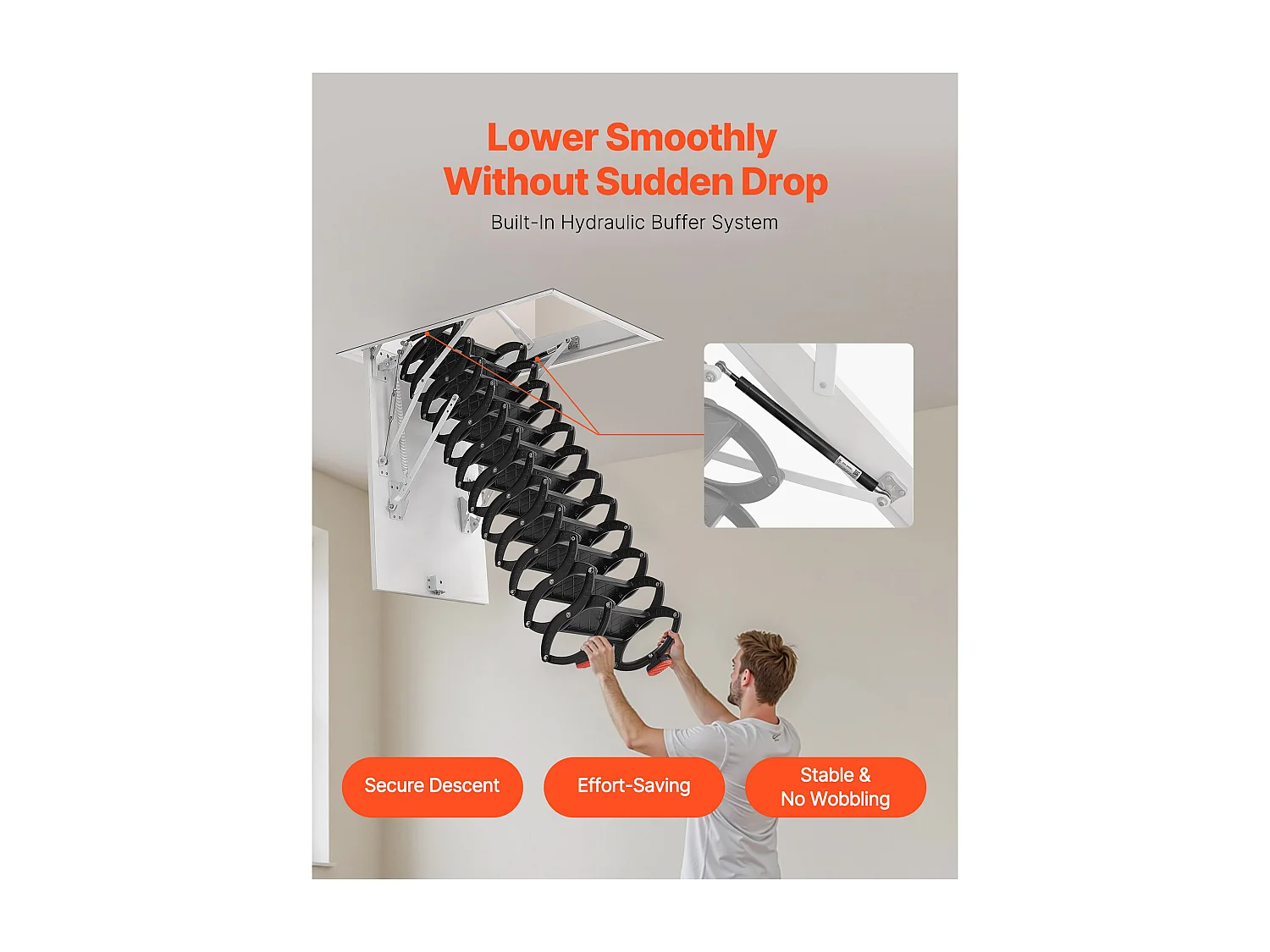 Échelle SucceBuy de Grenier Rétractable, Capacité 299,4 kg, Adaptée pour une Hauteur d'Installation de 3,2 à 3,35 m, Ouverture de 100 x 69.85 cm