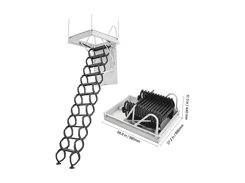 Échelle SucceBuy de Grenier Rétractable, Capacité de Charge 299,4 kg, Adaptée pour une Hauteur d'Installation de 2,6 à 2,85 m, Ouverture de 100 x 69.85 cm