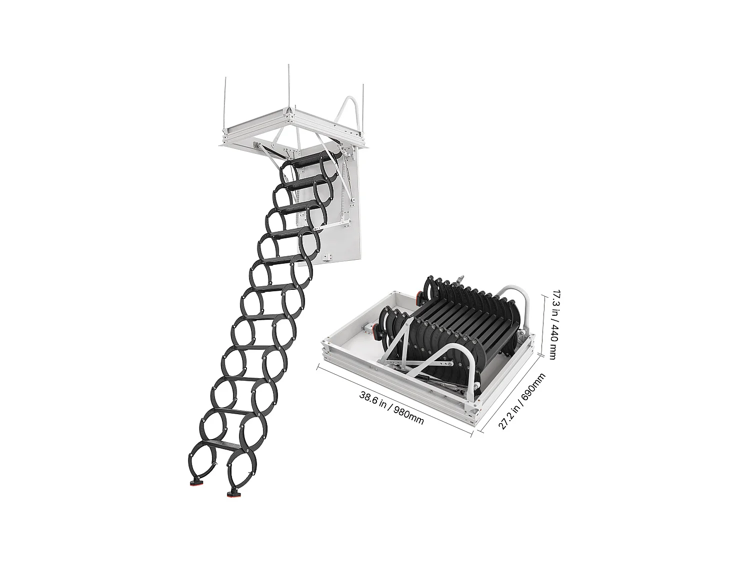Échelle SucceBuy de Grenier Rétractable, Capacité de Charge 299,4 kg, Adaptée pour une Hauteur d'Installation de 2,6 à 2,85 m, Ouverture de 100 x 69.85 cm