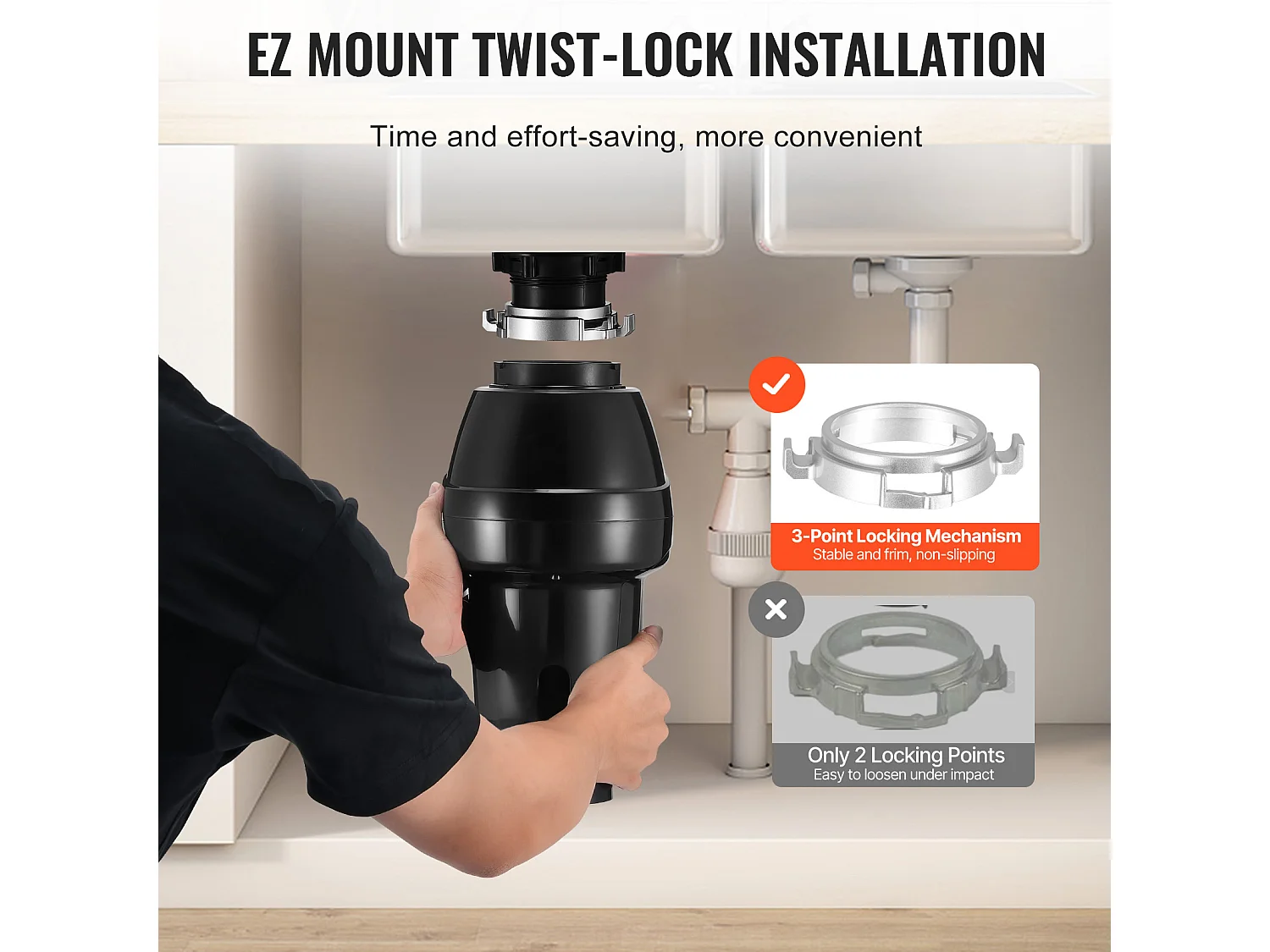 Küchenabfallzerkleinerer SucceBuy 3/4 PS, Nahrungsmittelabfall-Zerkleinerungssystem, Einfache Installation, 3930 U/min, mit Stromkabel