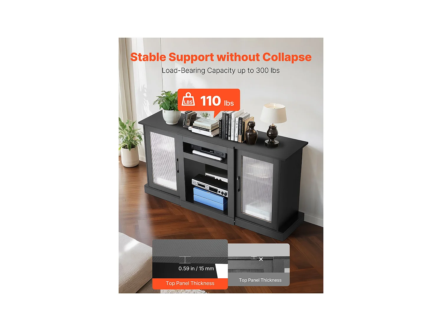 Meuble TV SucceBuy pour Téléviseurs jusqu'à 165 cm, Support Moderne en Bois avec Éclairage LED, Portes et Étagères Ajustables, Solution de Rangement