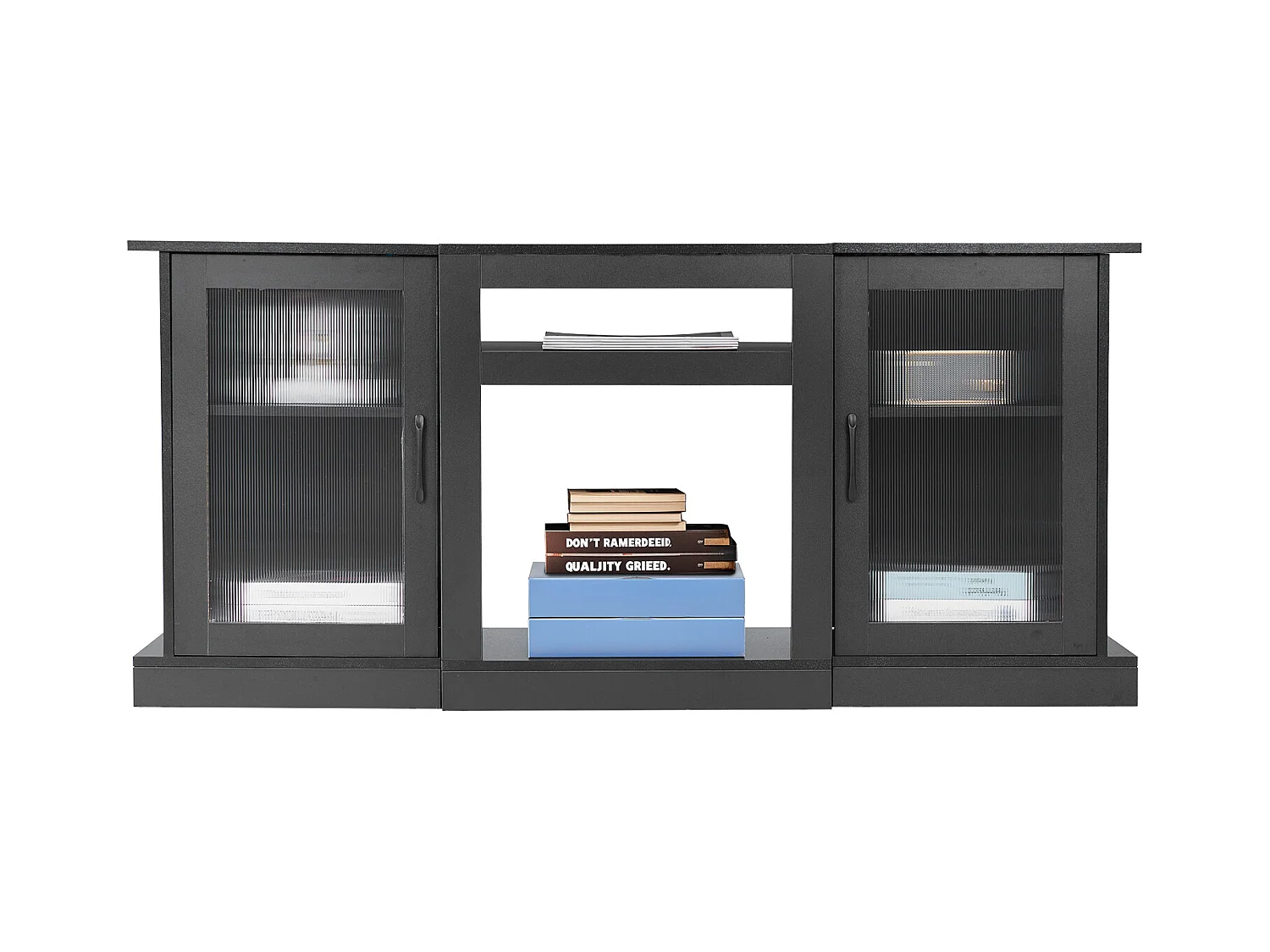 Meuble TV SucceBuy pour Téléviseurs jusqu'à 165 cm, Support Moderne en Bois avec Éclairage LED, Portes et Étagères Ajustables, Solution de Rangement