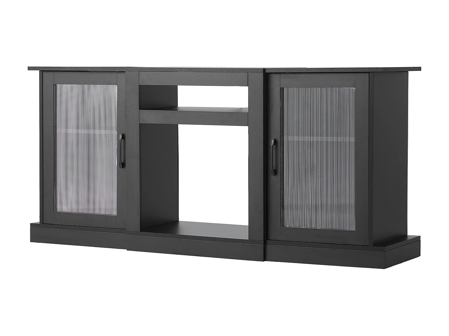 TV Meubel SucceBuy voor Televisies tot 165 cm, Moderne Houten Ondersteuning met LED Verlichting, Verstelbare Deuren en Planken, Opslagoplossing