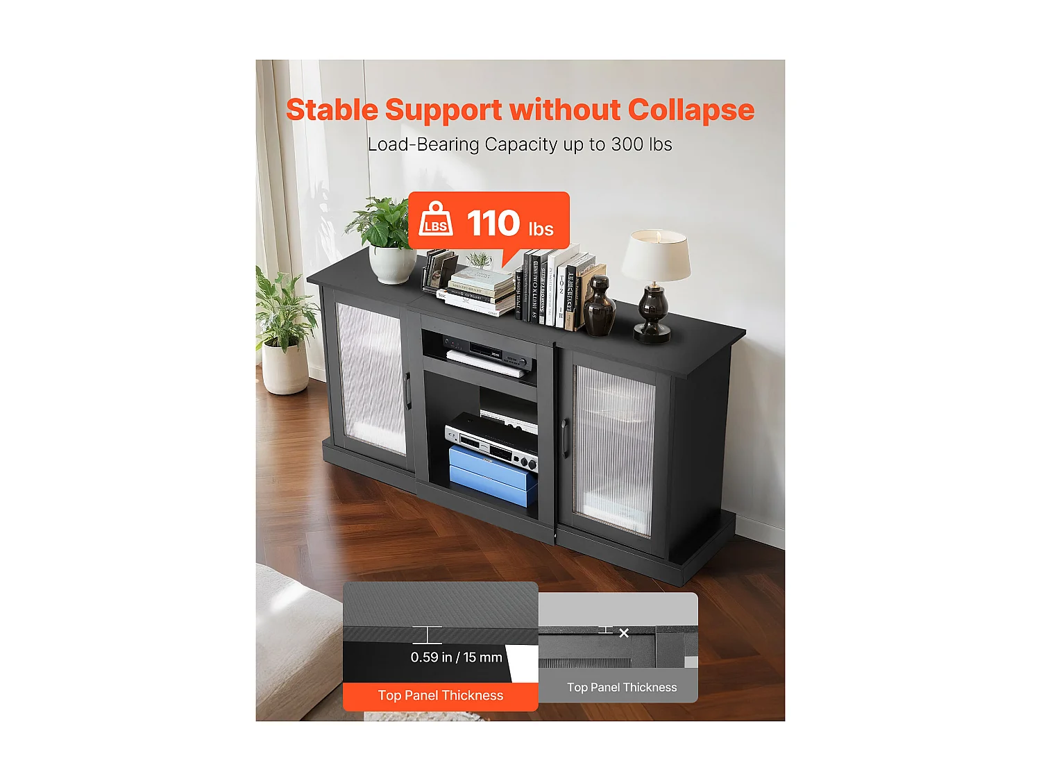 TV Meubel SucceBuy voor Televisies tot 165 cm, Moderne Houten Ondersteuning met LED Verlichting, Verstelbare Deuren en Planken, Opslagoplossing