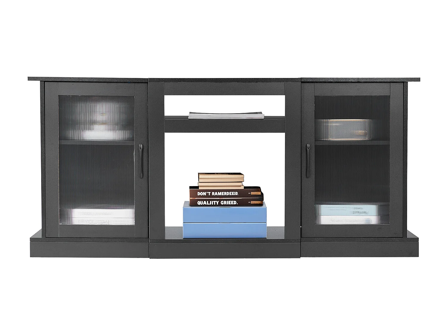 TV Meubel SucceBuy voor Televisies tot 165 cm, Moderne Houten Ondersteuning met LED Verlichting, Verstelbare Deuren en Planken, Opslagoplossing