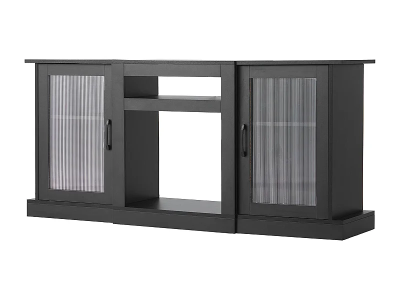 Meuble TV SucceBuy pour Téléviseurs jusqu'à 165 cm, Support Moderne en Bois avec Éclairage LED, Portes et Étagères Ajustables, Solution de Rangement