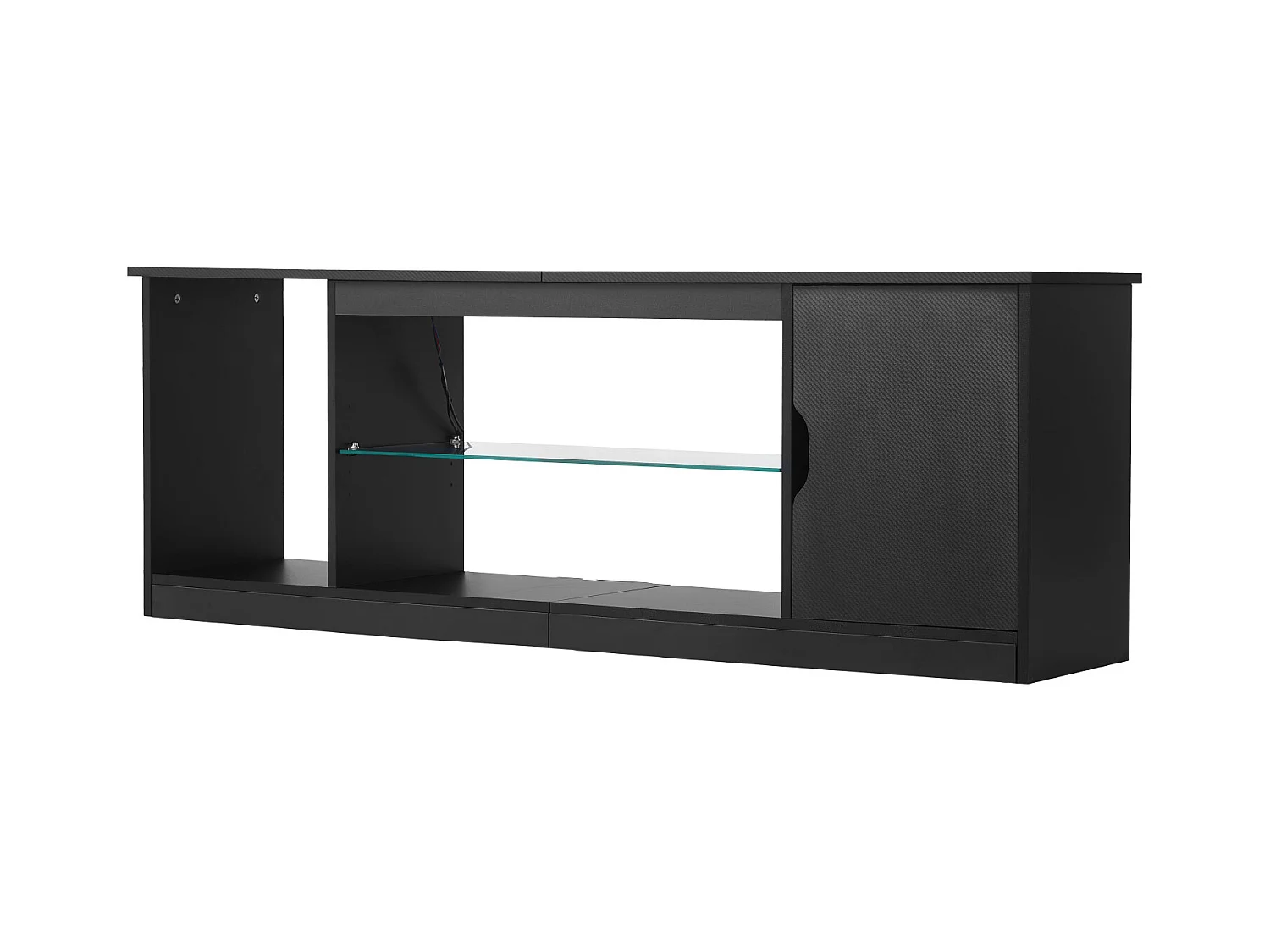 Szafka TV SucceBuy na Ekrany do 165 cm, Nowoczesna Szafka Drewniana z Oświetleniem LED, Regulowane Półki Szklane i Miejsce do Przechowywania