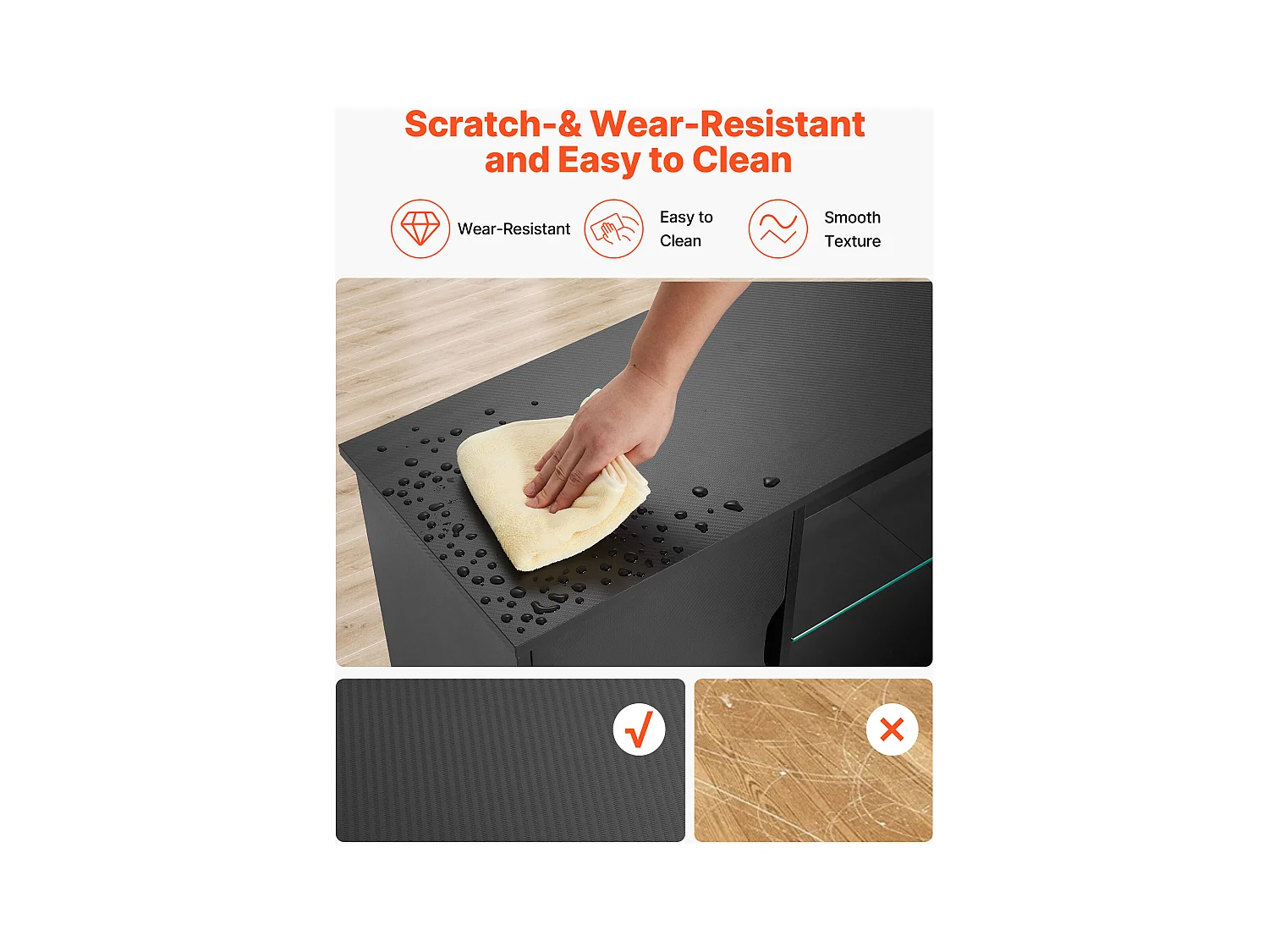 Szafka TV SucceBuy na Ekrany do 165 cm, Nowoczesna Szafka Drewniana z Oświetleniem LED, Regulowane Półki Szklane i Miejsce do Przechowywania