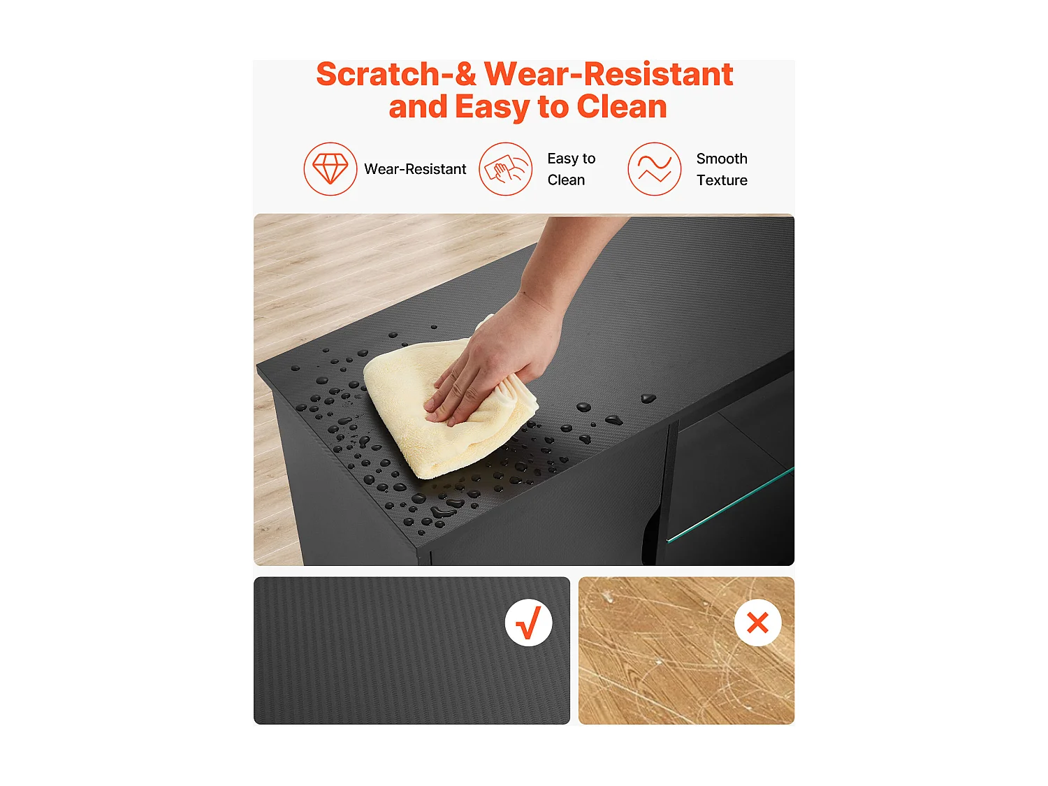 Szafka TV SucceBuy na Ekrany do 165 cm, Nowoczesna Szafka Drewniana z Oświetleniem LED, Regulowane Półki Szklane i Miejsce do Przechowywania