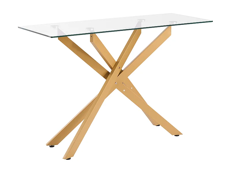 Table Basse SucceBuy en Verre Moderne, avec Plateau en Verre Trempé et Pieds Croisés en Métal, Équipée de Patins Réglables Antidérapants, Idéale pour le Salon