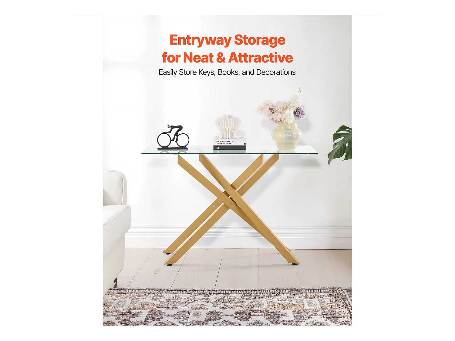 Table Basse SucceBuy en Verre Moderne, avec Plateau en Verre Trempé et Pieds Croisés en Métal, Équipée de Patins Réglables Antidérapants, Idéale pour le Salon