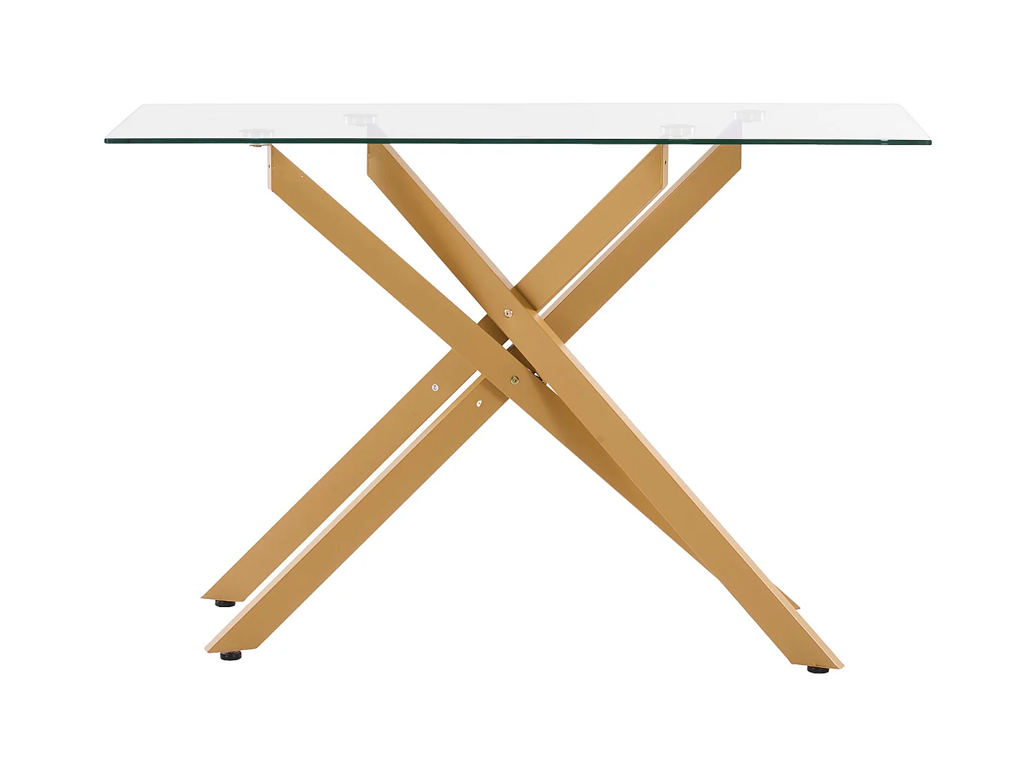 Table Basse SucceBuy en Verre Moderne, avec Plateau en Verre Trempé et Pieds Croisés en Métal, Équipée de Patins Réglables Antidérapants, Idéale pour le Salon