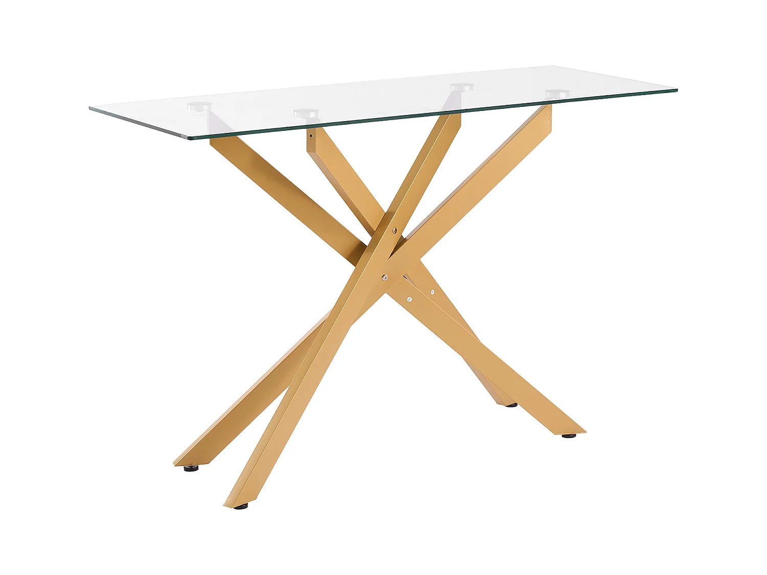 Table Basse SucceBuy en Verre Moderne, avec Plateau en Verre Trempé et Pieds Croisés en Métal, Équipée de Patins Réglables Antidérapants, Idéale pour le Salon