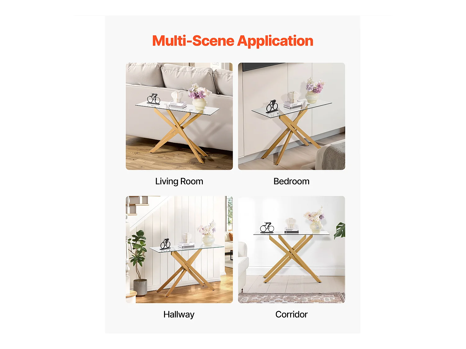 Couchtisch SucceBuy Modern aus Glas, mit Gehärteter Glasplatte und Kreuzbeinen aus Metall, Ausgestattet mit Verstellbaren Rutschfesten Füßen, Ideal für Wohnzimmer