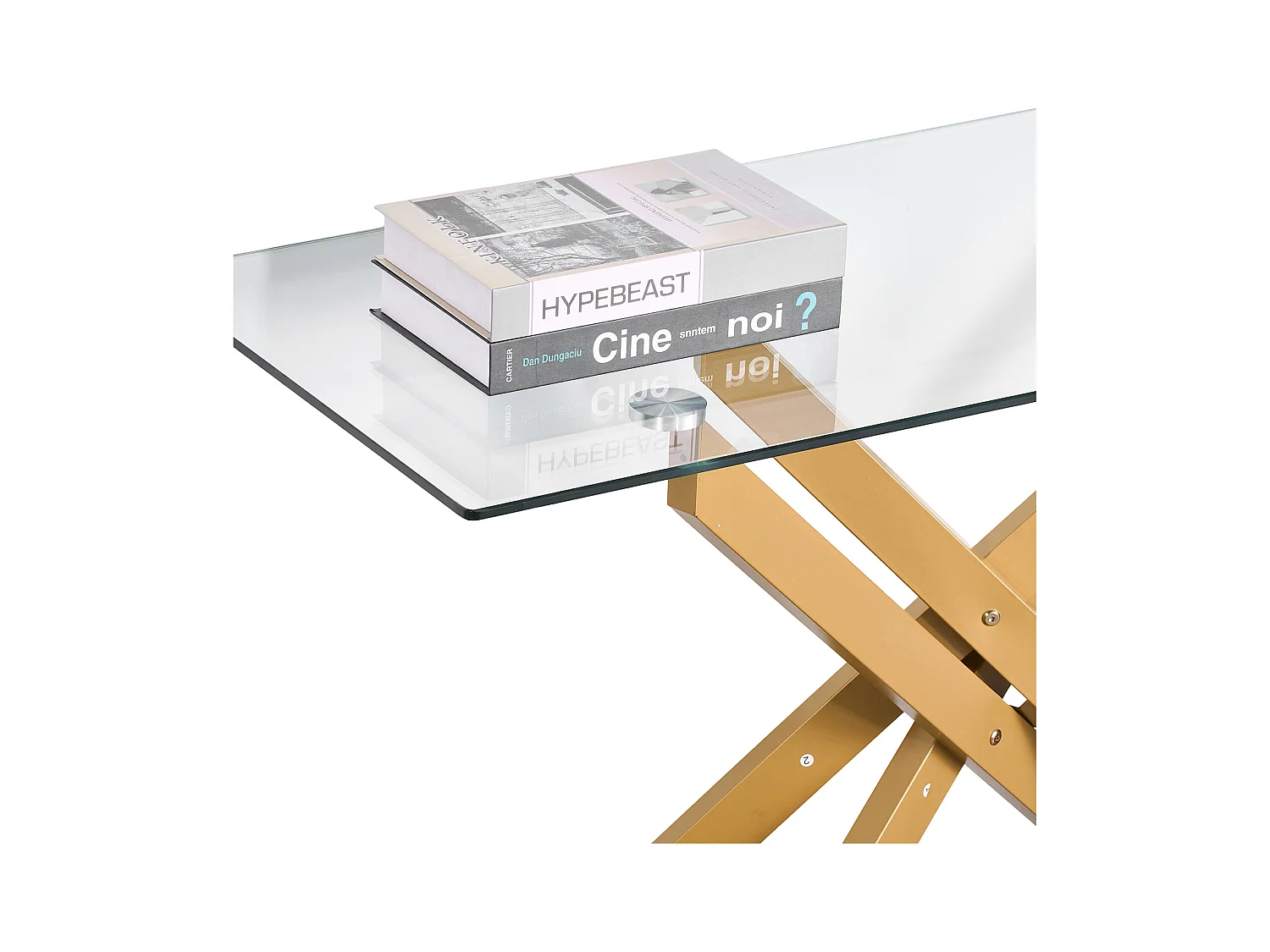 Couchtisch SucceBuy Modern aus Glas, mit Gehärteter Glasplatte und Kreuzbeinen aus Metall, Ausgestattet mit Verstellbaren Rutschfesten Füßen, Ideal für Wohnzimmer