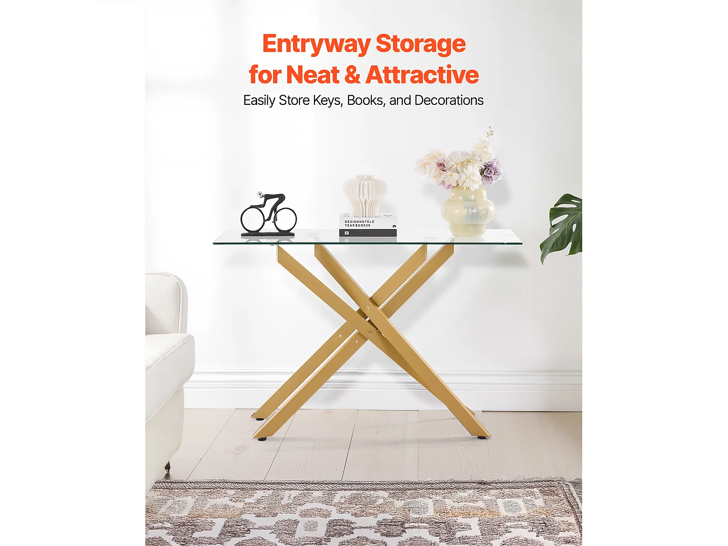 Table Basse SucceBuy en Verre Moderne, avec Plateau en Verre Trempé et Pieds Croisés en Métal, Équipée de Patins Réglables Antidérapants, Idéale pour le Salon