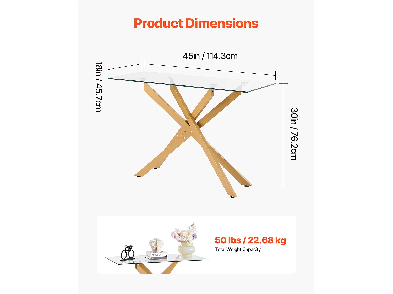 Table Basse SucceBuy en Verre Moderne, avec Plateau en Verre Trempé et Pieds Croisés en Métal, Équipée de Patins Réglables Antidérapants, Idéale pour le Salon