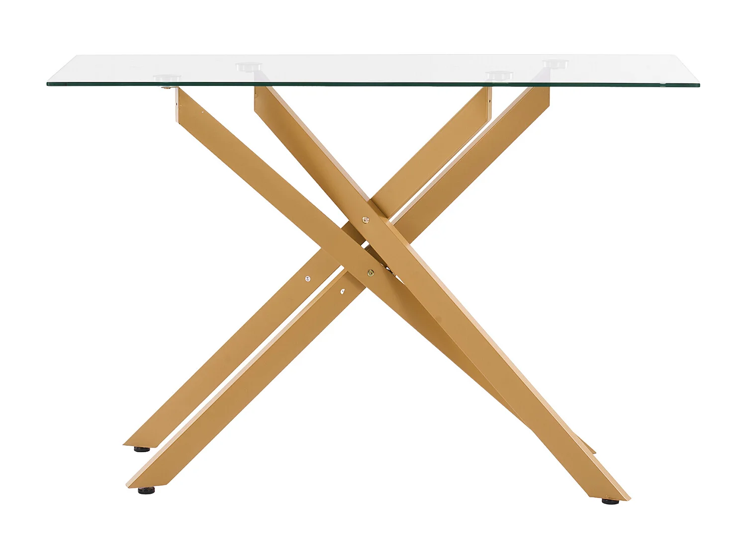 Table Basse SucceBuy en Verre Moderne, avec Plateau en Verre Trempé et Pieds Croisés en Métal, Équipée de Patins Réglables Antidérapants, Idéale pour le Salon