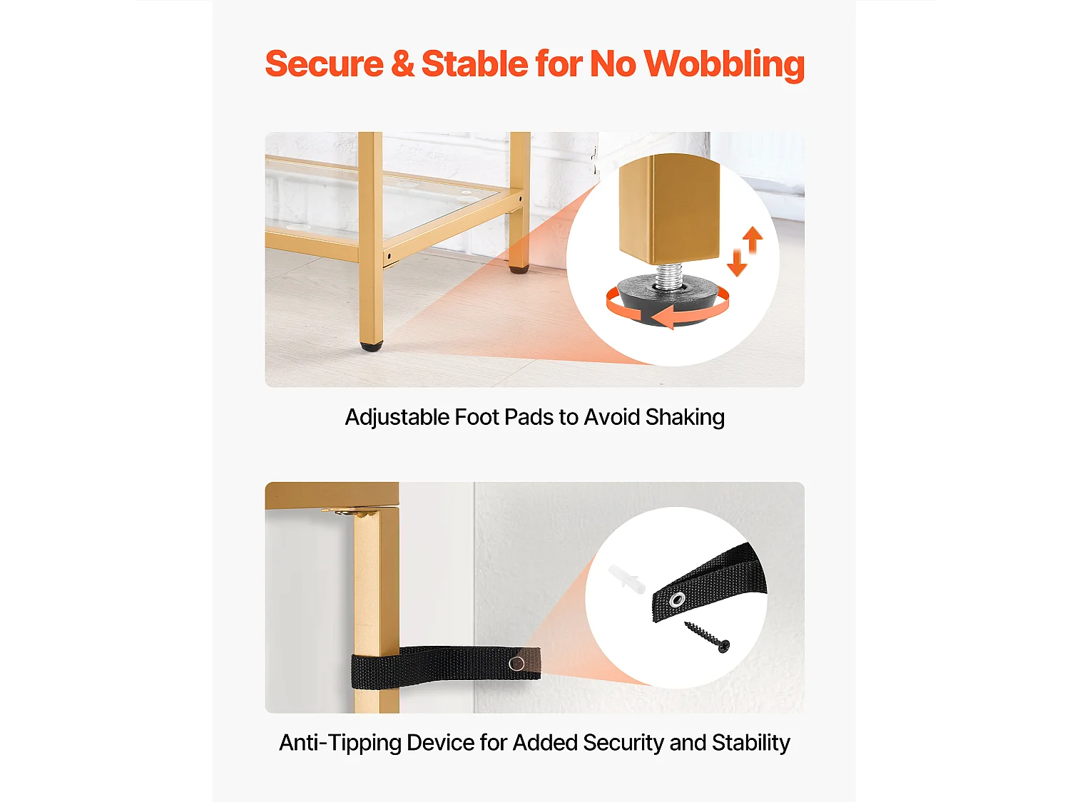 Tavolo Console SucceBuy in Vetro a 3 Livelli, Tavolino Rettangolare Moderno con Ripiani in Vetro Temperato, Struttura in Ferro, Ideale per Ingresso